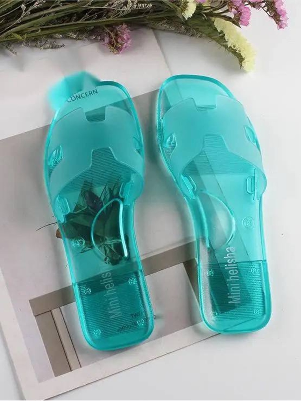 Turquoise Clear Jelly Slide Sandals New- size 36